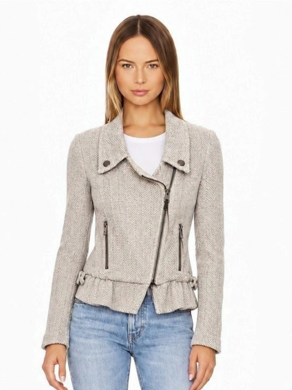 Diesel Guspel Herringbone Moto Jacket in Gray NWT